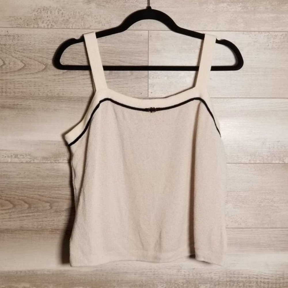 St. John Women's Tight Knit Buckle Detail Sleeveless Tank Top Ivory Size Large